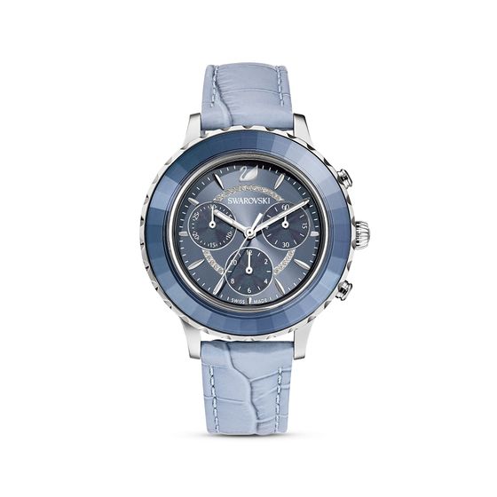 Reloj-Octea-Lux-Chrono-correa-de-piel-azul-acero-inoxidable