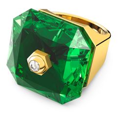 Anillo-Numina-Cristal-de-talla-octogonal-Verde-Baño-tono-oro