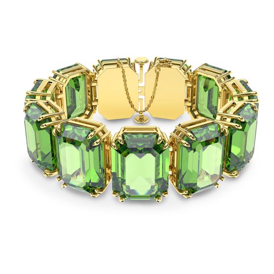 Pulsera-Millenia-Cristales-talla-octagonal-Verde-Baño-tono-oro