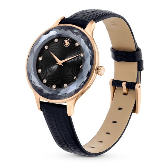 Reloj-Octea-Nova-Fabricado-en-Suiza-Correa-de-piel-Negro-Acabado-tono-oro-rosa